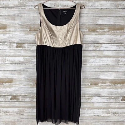 Vestido de fiesta tórrido talla 14 imitación cuero ajuste sin mangas acampanado metálico dorado negro Foto 1 de 4