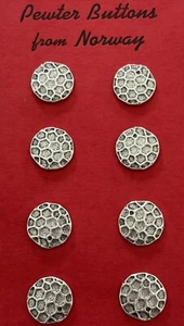 Vintage Pewter Buttons! 8 Tinn -Per, 🇳🇴 Sturdy, 11/16” Brutalist Style - Picture 1 of 2