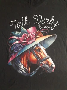 Port Company Talk Derby to Me T-Shirt Women's XL Black V-Neck Kentucky Horse New - Picture 1 of 5