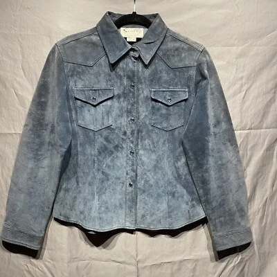 Camisa De Colección Scully Gamuza Perla A Presión Talla Mediana Vaquera Occidental Azul Cielo Foto 1 de 4