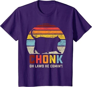 Chonk Oh Lawd He Comin' Cat Scale Meme Funny Retro Youth Unisex T-shirt - Picture 1 of 8