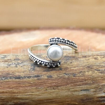 Pearl Ring, 925 Sterling Silver ring, Pearl Band Ring Handmade Ring For Her Gift - Image 1 of 4