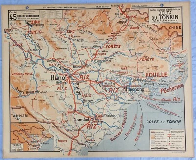 ✶RARE✶ Ancienne carte scolaire Vidal-Lablache 45, 1930 – Indochine Nord, Tonkin - Photo 1/4