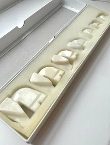Lucky 7 Marble White Elephants. Hand Crafted, Set of 7. Height 4cm to 2cm. - Picture 1 of 7