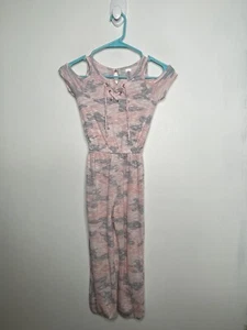 Justice Camouflage Jumpsuit Girls Size 6 Pink Off Shoulder Jogger Elastic Waist - Picture 1 of 4