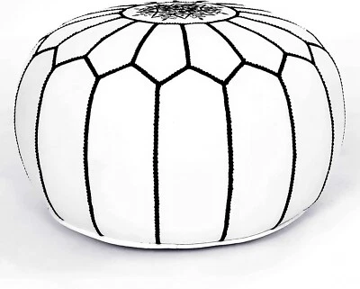 Moroccan Leather Pouf Unstuffed Moroccan Pouf Cover Boho Ottoman ( White ) - Image 1 of 3