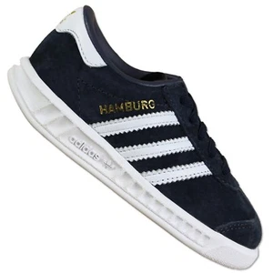 ADIDAS ORIGINALS HAMBURG KINDER SNEAKER  ECHTLEDER LAUFLERN SCHUHE BLAU NAVY 20 - Picture 1 of 2