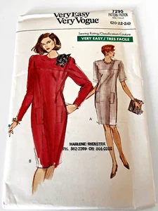 Abito dritto vintage anni '80 Vogue modello da cucito 7295 Petite NON TAGLIATO TAGLIA 20 22 24 - Foto 1 di 3