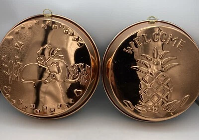 "Lote 2 latas redondas de cobre macizo de 9"" para pastel de gelatina piña de bienvenida, flores para gatos" Foto 1 de 4