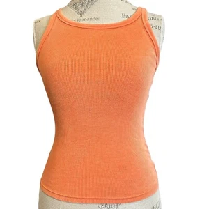 Camiseta sin mangas Aerie XS acanalada elástica cuello redondo naranja brillante para mujer - Imagen 1 de 6