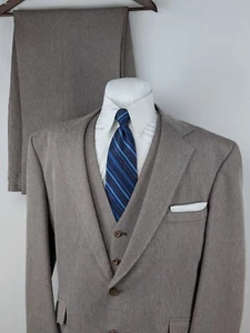 VINTAGE Century Club Sears 3 Piece Suit Mens 46R (Fit 48R) 44x29+3 Brown Vest - Picture 1 of 23