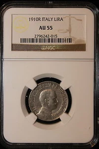 1910 R Italy. Lira. NGC Graded AU-55. - Picture 1 of 3