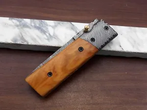 7.5" Tanto blade folding knife, Hand forged Damascus steel,  Cow Leather sheath - Picture 1 of 63