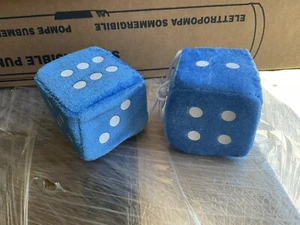 Pair Blue Hanging Mirror 2.75 Plush Fuzzy Vintage Car Dice Rat Hot Rod New - Picture 1 of 2