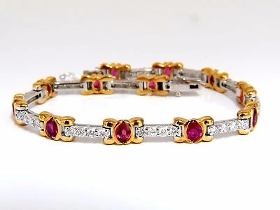 3.76ct natural ruby diamonds tennis bracelet 14kt vivid red+ - Image 1 of 4