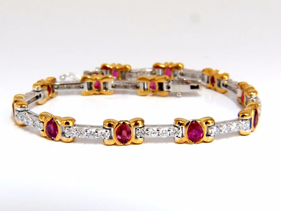 3.76ct natural ruby diamonds tennis bracelet 14kt gold vivid red** - Image 1 of 4