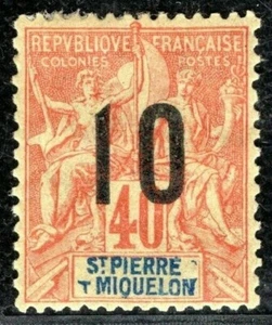 France Cols ST PIERRE (E)T MIQUELON 10c MISSING *E* ERROR (1912) Mint MM LIME10 - Picture 1 of 6
