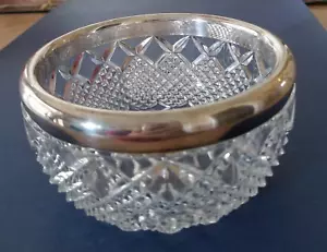 Vintage Cut Glass Crystal Bowl With Silver Rim 4.5 inches diameter - Picture 1 of 4