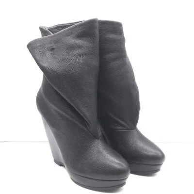 Balenciaga Fold-Over Platform Wedge Ankle Boots Black Grained Leather Size 41 - Image 1 of 4