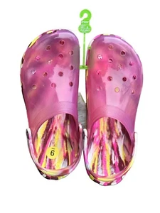 Crocs Herren/Damen klassische rosa durchscheinende marmorierte Clogs, Krawattenfärbung Crocs, neu - Bild 1 von 5