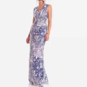 JS Collection Womens Dress Size 6 Floral Sleeveless V Neck Ruched Gown New - Picture 1 of 8