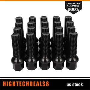 Extended 14x1.5 Black Lug Bolts (20) 40mm Shank Ball Seat R12 For Audi Spacers - Picture 1 of 8