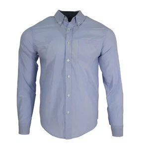 Herren EU Marke blau winzig Streifen Langarm Button Down Freizeithemd C11 - Bild 1 von 4