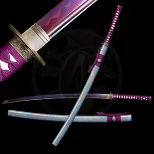 Purple Katana 1095 Carbon Steel Blade Japanese Samurai Sword Razor Sharp - Picture 1 of 12