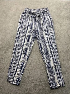 Cali 1850 Hose Damen mittel weiß blau Leinenmischung Tapered Tribal Boho Strand - Bild 1 von 11