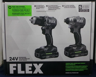Flex FXM205-2A 24V Brushless 1/2" Compact Drill & Impact Driver Combo Kit NEW - Image 1 of 4