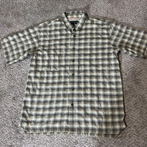 Royal Robbins Shirt Mens XL Beige Green Plaid Short Sleeve Button Front Hiking - Picture 1 of 9