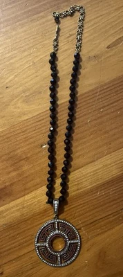 Винтажный Heidi Daus ожерелье круглый греческий кулон/усилитель кристаллы стеклянные бусины - Изображение 1 из 4