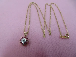 Vtg 14K Solid Gold Ruby Diamond Pendant & 14K Gold 16" Rope Chain Necklace - Picture 1 of 9