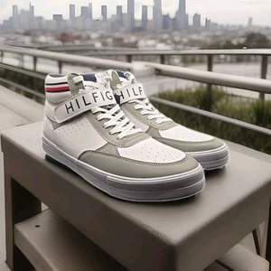 Nuevo con caja Tommy Hilfiger Riddy Hombres Medio Top Gris Claro 050 Tenis Zapatos Talla 11M - Imagen 1 de 8
