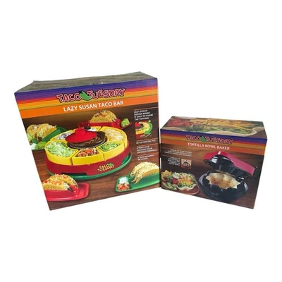 Taco Tuesday Lazy Susan Taco Bar Set w/ 4 Tortilla Holders + Tortilla Maker - Image 1 of 4