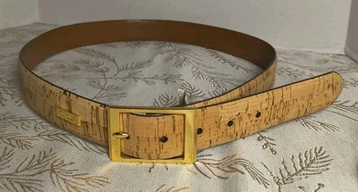 Cinto de cortiça feminino Ralph Lauren 1,5" tamanho grande tom dourado fivela e logotipo feito pelo homem - Imagem 1 de 4