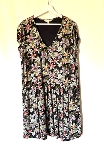 Garnet Hill Dress Womens Xl Aline Knee Floral Vneck Short Sleeve Lined Pockets - Picture 1 of 12