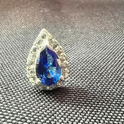 Danecraft Fine Silver Plate Sapphire Blue CZ Teardrop Earrings  w/Box Vintage - Image 1 of 4