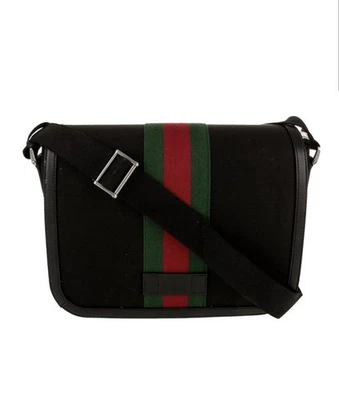 Bandolera Gucci Web Messenger Bolso Negro Lona Rojo Verde Rayas Plateada Herrajes Foto 1 de 4