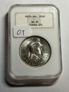 1947-S Philippines MacArthur 1 Peso NGC MS65 Old Fatty Holder Gem BU Blast White - Picture 1 of 4