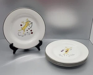 Pottery Barn 8,5" Rentier Teller 4er Set Donner, Amor, Blitzen, Komet - Bild 1 von 7