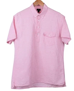 Polo J.Crew Popover rossa irlandese LINO e cotone Baird McNutt Deep Placket L - Foto 1 di 6