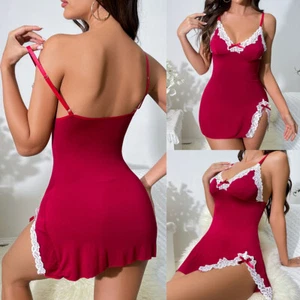 Women Sexy V Neck Lace Teddy Babydoll Nightgown Chemise Mini Dress Sleepdress US - Picture 1 of 34