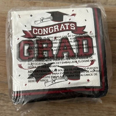 Graduation Beverage Napkins Cocktail Red & Black 50 Pack - Image 1 of 3