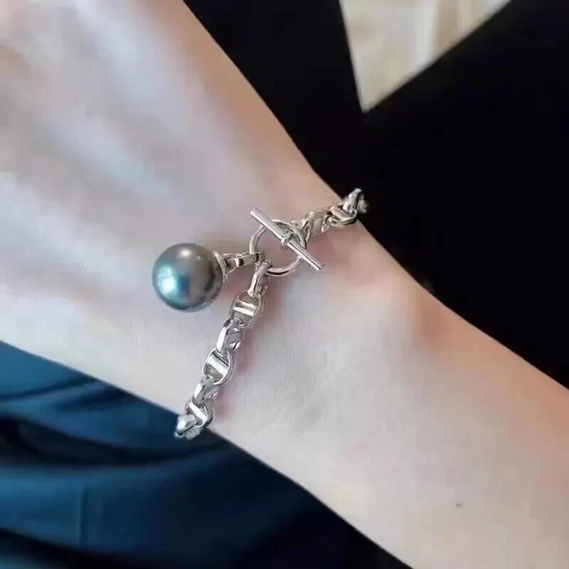 Impresionante 10-11mm Tahitiano Redondo Negro Verde Perla Pulsera 7.5-8" Suntuoso Regalo Foto 1 de 3