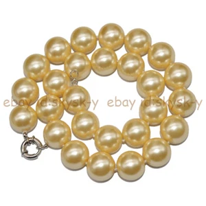 14/16mm Light Gold South Sea Shell Pearl Imitation Pearl Round Beads Necklace - Picture 1 of 18