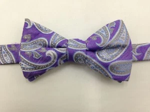 $125 Ryan Seacrest Mens Paisley Purple Gray Bowtie Adjustable Pre Tied Bow Tie - Picture 1 of 1