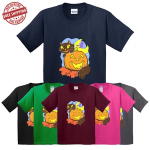 Halloween Pumpkin Cat Funny Kids T-Shirt Horror USA American Gift Cool New Tee - Picture 1 of 14