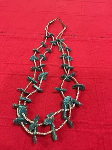 American Indian Navaho Turquoise & Heishi Two Strand Beaded Necklace - Picture 1 of 5
