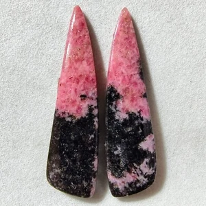 33 Cts Natural Rhodonite Match Pair Cabochon Gemstone For Earrings 38.9X10.4 MM - Picture 1 of 3